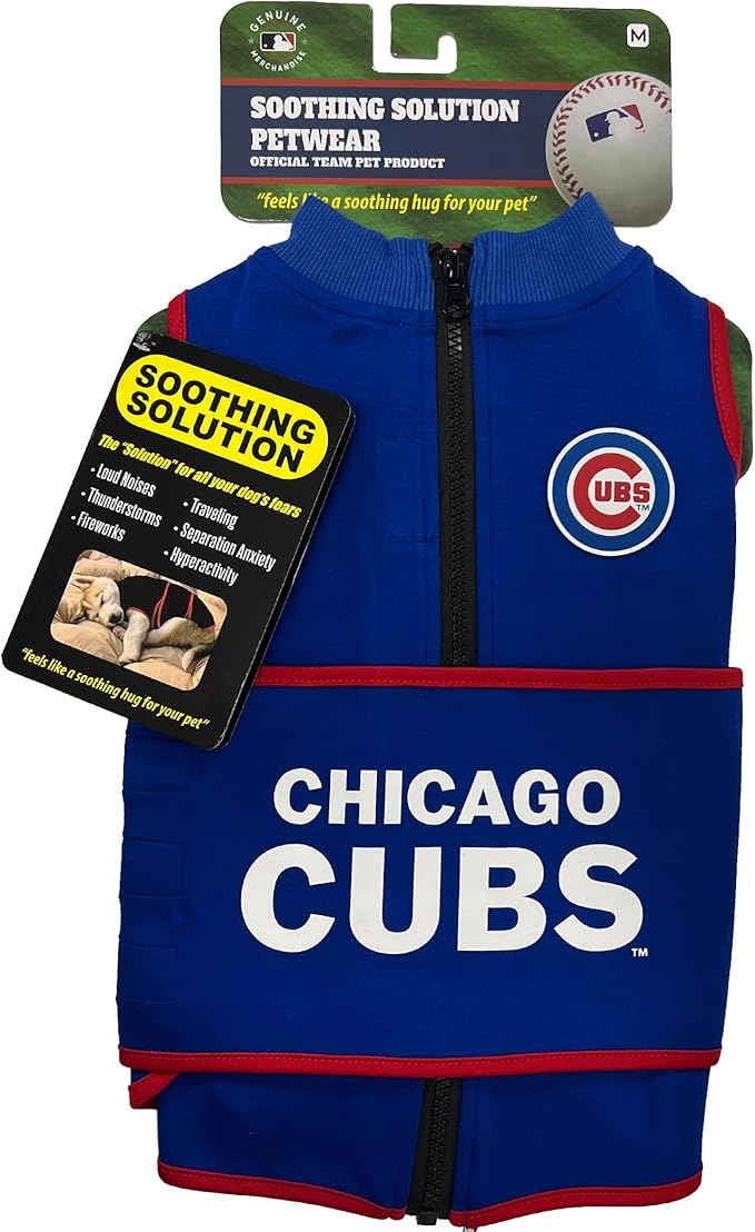 MLB Chicago Cubs Dog Anxiety Shirt Calming Soothing Vest, for Dogs & Cats with Anxiety, Fears, Fireworks, Loud Noises, Dark, Lonely Keeps Dogs Calm and Feeling Safe, Relaxing Jacket, Medium