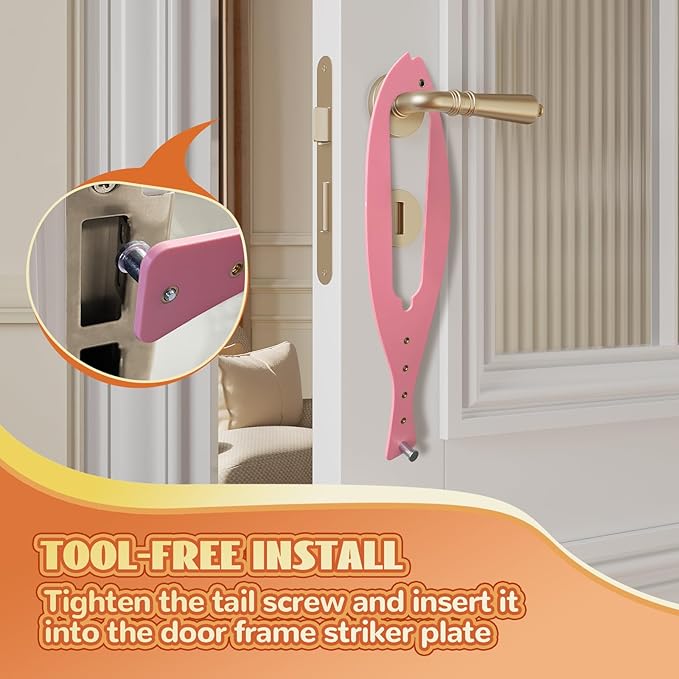 TGIOW Cat Door Latch, 2 Pcs Cat Door Stopper Pet Door Latch to Keep Dog Out of Litter Box and Food, Door Prop for Cat with 5 Adjustable Size Strap 2.5-6" Wide, No Measuring, Easy to Install, Pink