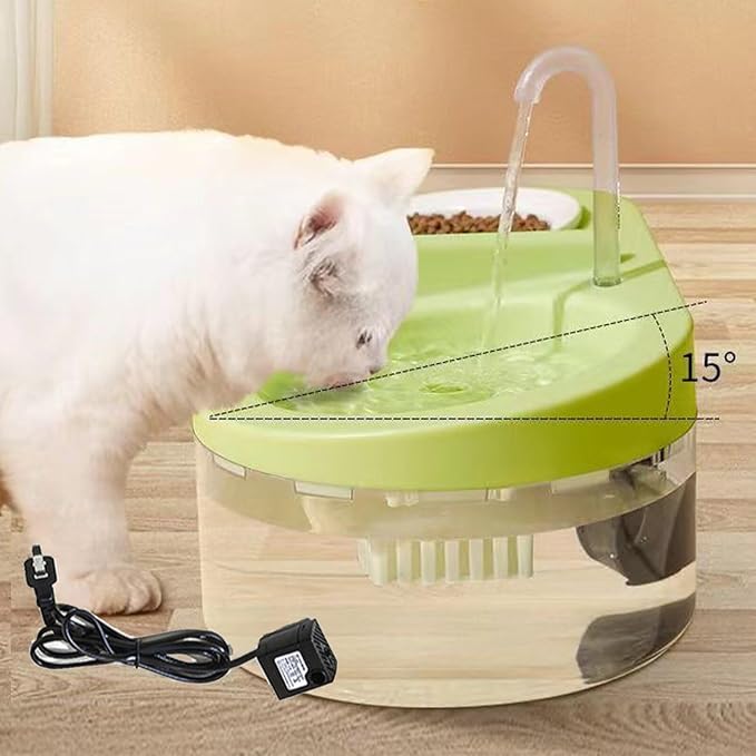 Cat Fountain Water Bowl Stainless Steel, 2 in 1 Automatic cat Feeder for Pets Dogs, Puppies, Kittens (Green, S)