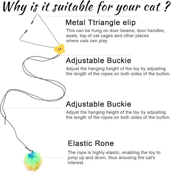 Self Play Cat Toy for Door Frame Hanging Cat Rope Toy for Indoor Cats 360 Rotation Cotton Rope Independent Play Hanging Door Frame Cats Toys Kitten String Teaser Safe Pet Wand Spring Toys