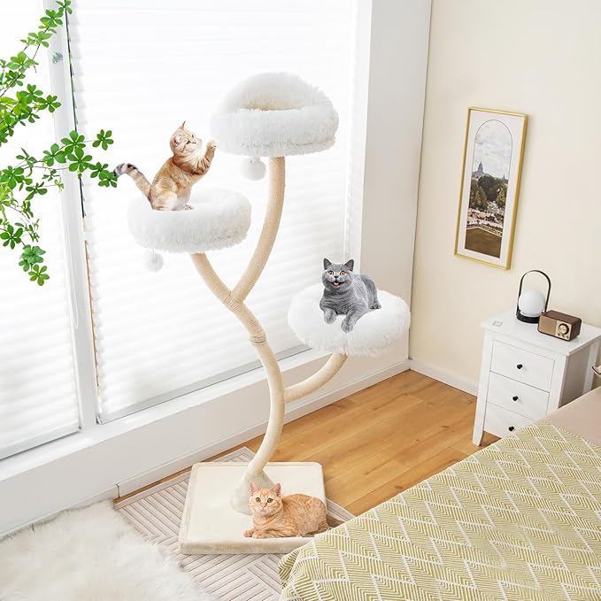 Tangkula Tall Cat Tree, 70 Inch Multi-Level Large Cat Tower with 3 Warm Perches, 3 Jingling Balls, Sisal Scratching Posts & Board, Modern Cat Tree for Indoor Cats Large Adult