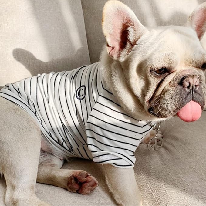 White Striped Matching Dog and Owner Clothes, Cotton Pet and Owner Coordinating Outfit with Embroidered Smiley Face Separately Sold,Family Matching Pajamas for Dogs Puppies (Pet 3XL)