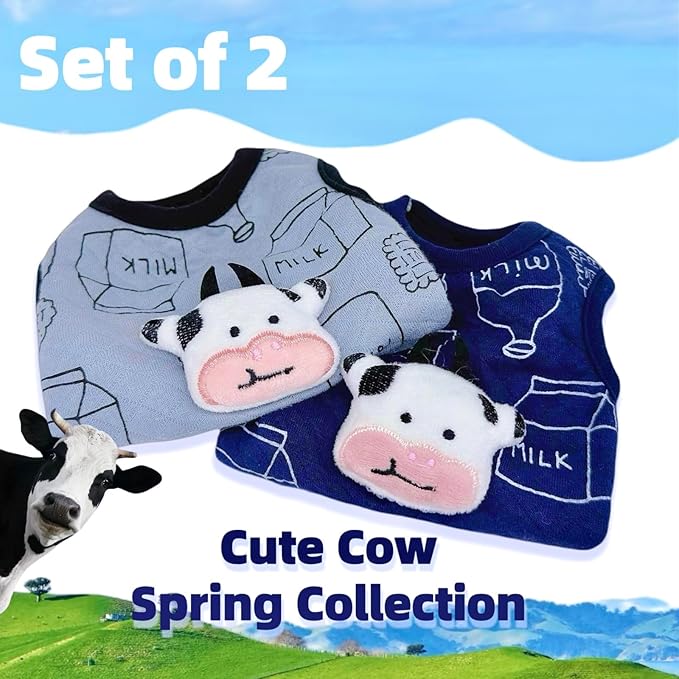 2-Piece Tiny Pet Clothes, Ultra Soft Sweater Shirts for Newborn/Teacup Cats & Dogs (e.g., Chihuahuas, Yorkies, Miniature Pinscher), Other Small Animals (Milk Cow, XXXS)