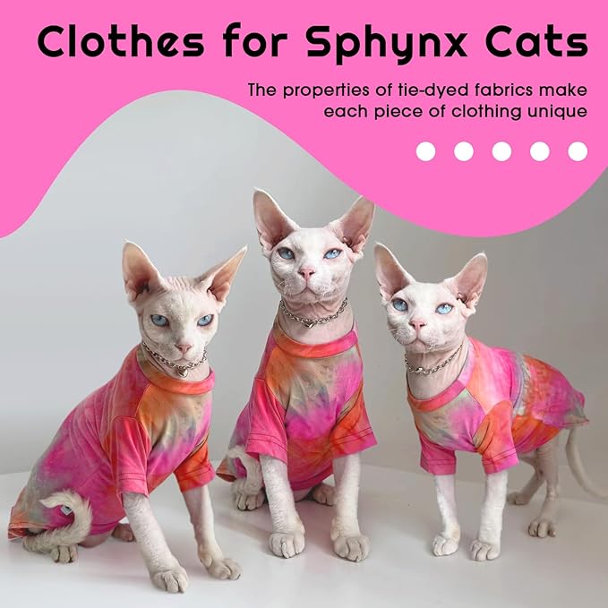 QBLEEV Sphynx Cat Clothes, Hairless Cats Rainbow Rendering T-Shirt for Spring Summer Autumn, Breathable Cat Wear Clothes Vest Shirts for Sphynx, Cornish Rex, Devon Rex, Peterbald