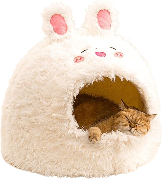 Animal Design Pet Bed Cat Dog Bed for Indoor Cats Pet Tent Cave with Removable Cushion Plush Half-Enclosed Warm House for Cats Small Dogs Kitten Puppy Sleeping (Rabbits,Small)