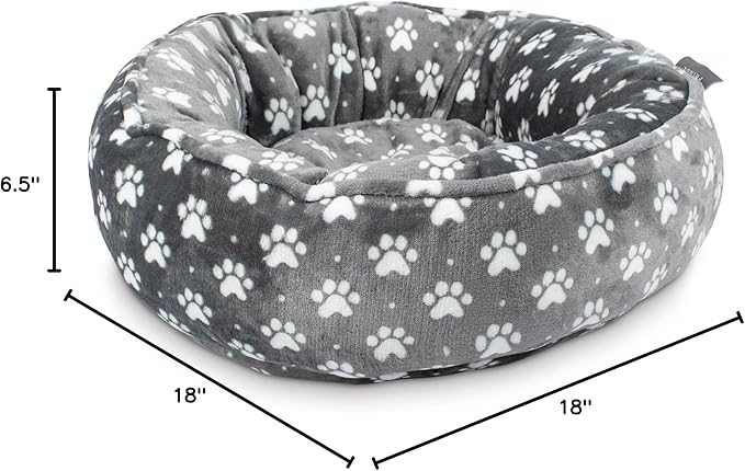 Fringe Studio Paw Dot Charcoal Small Circle Microplush Pet Bed 18" - Poly Filled - Machine Washable