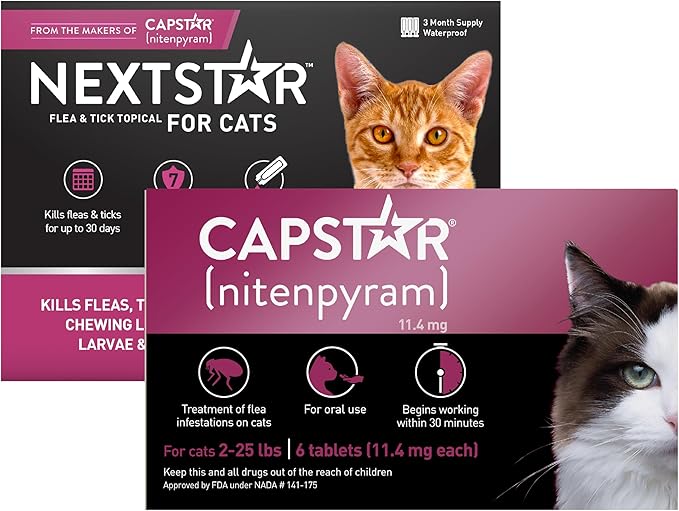 CAPSTAR Flea Treatment for Cats 2-25 lbs (6 Doses) + NEXTSTAR Flea and Tick Prevention for Cats Over 3.5 lbs (3 Doses) Bundle