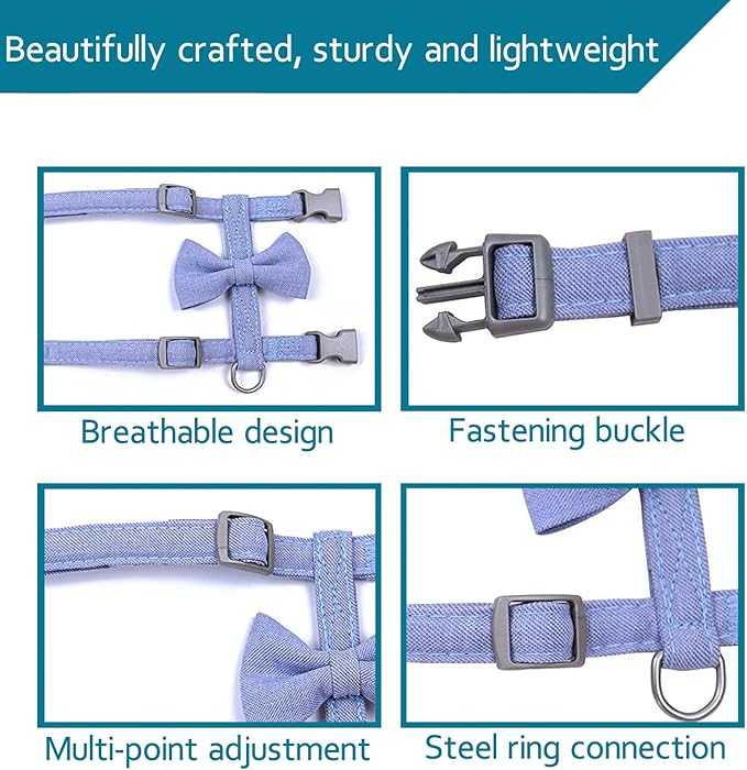 Cat Harness, Cat Vest Harness and Leash Set to Outdoor Walking Ddzmz Escape Proof Soft Mesh Breathable Adjustable Vest Harnesses for Cats Blue Colour S M Size for Pets Cats Kitten Puppy Rabbit Ferret