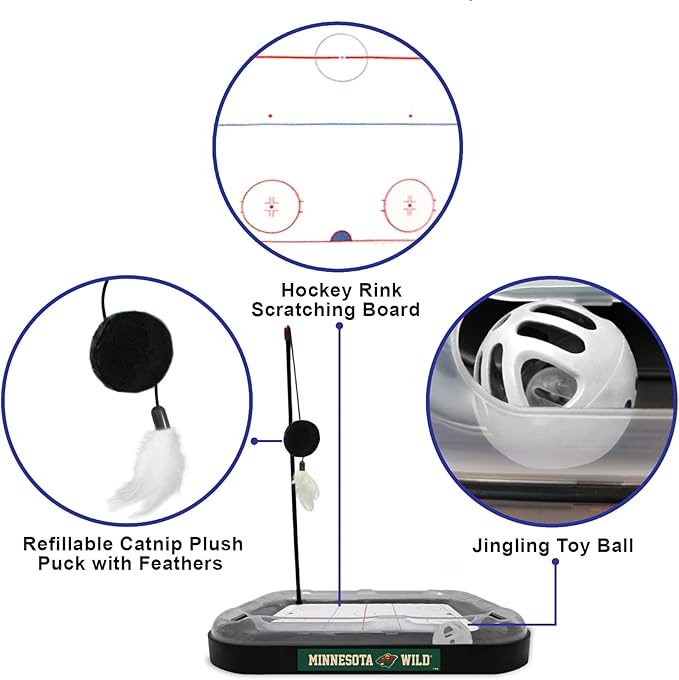 Pets FIrst Cat Scratching Toy NHL Minnesota Wild Hockey Field Cat Scratcher Tiy with Interactive Cat Ball Bell in Tracks. 5-in-1 CAT Toy