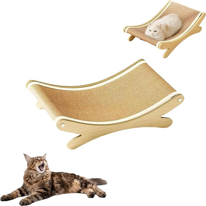 Sisal Cat Scratcher Bed,Wooden Kitten Furniture Hammock,Cozy Lounger for Indoor Cats of Medium Size,Durable Detachable Kitten Scratching Pad for Furniture Protection
