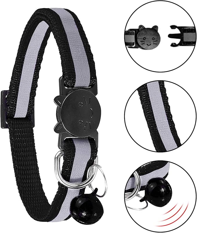 CAMAL Reflective Cat Collar Personalized with Pet ID Tag, Safety Breakaway Cat Collar with Name Tag, Mint Green Kitten Collar with Bell for Boy Girl Cats Puppies