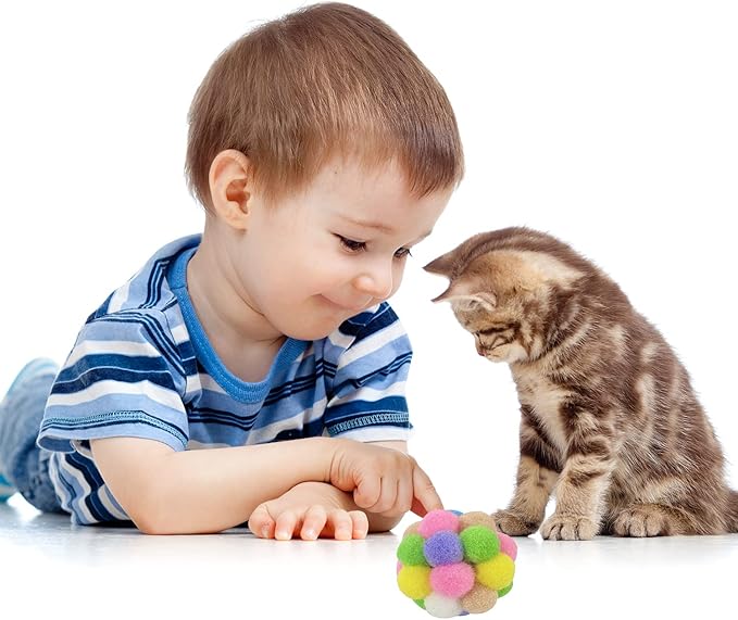 2 Inches Cat Toy Balls with Bell, Colorful Soft Fuzzy Balls, Cat Toys for Indoor 12 Pieces.