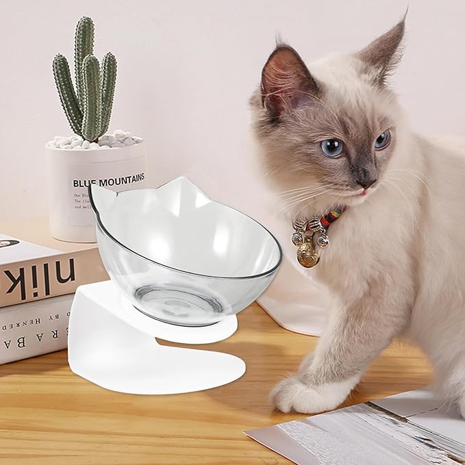 Toyvian Tilted Elevated Plastic Pet Feeding Bowl with Neck Protection for Cats, Single Bowl Suitable for Daily Feeding and Watering