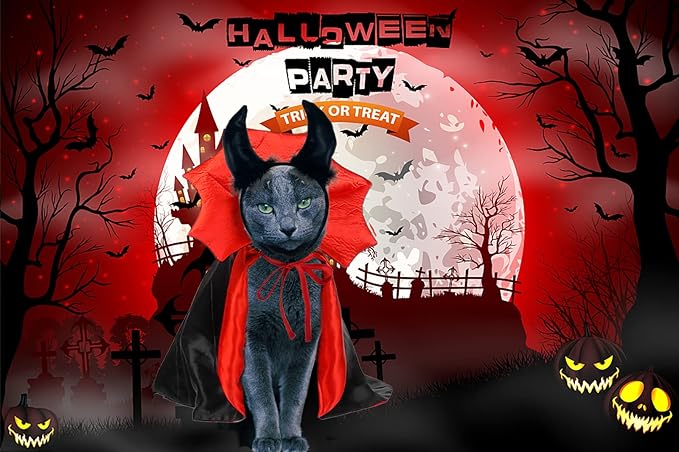 Halloween Cat Vampire Costume Dog Halloween Cosplay Dress Cape Devil Horns Hat Holiday Clothes for Cats Small Medium Dogs