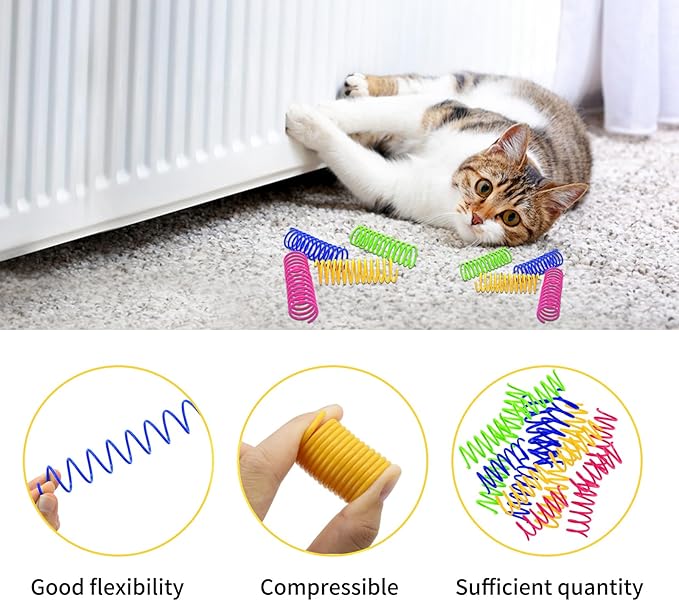 Andiker Cat Spring Toy, 12pcs 3.5 inch Spiral Cat Toy Interactive for Indoor Cat, Elastic Colorful Plastic Cat Coil Spring Toy New Upgrade Extended Large Spring Toy for Kitten Relieve Boredom
