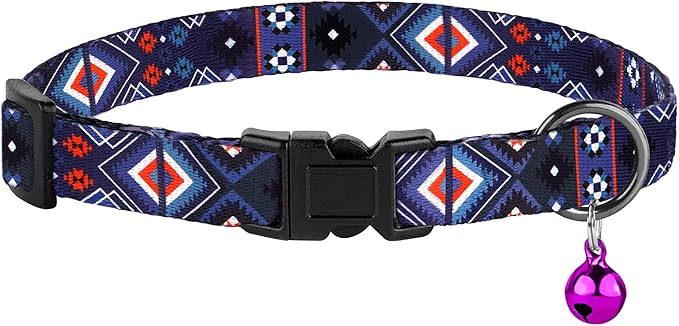 2 Pack Cat Collars with Bell - Breakaway Soft Collar for Girl & Boy Cats, Adjustable Safety Cute Kitten Collars – Comfortable Stylish Patterned Print Design Lightweight (Geometric + Boho)