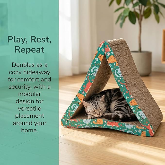 Nicunom Cat Scratcher Foldable Cat Scratching Board, Triangle Cat Scratching Pad, 6 Usable Sides Cat Scratchers Vertical Cat Scratching Post for Indoor Cats, Recyclable Cardboard Lounge