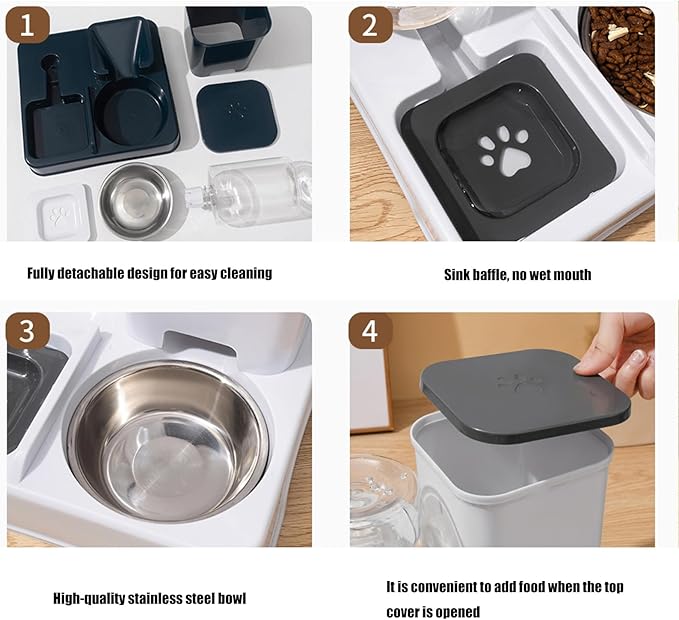 Automatic Water Dispenser and Food Feeder for Various Size Cats Container 2in1 Pet Watering and Feeding Station Feeder for Cats Dispenser