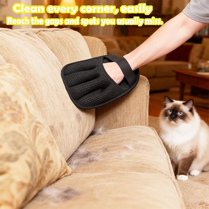 2-Pack Upgraded Pet Hair Removal Gloves - Reusable Electrostatic Magic for Furniture, Car & Pet Grooming | Fur & Lint Remover Duo for Dogs & Cats