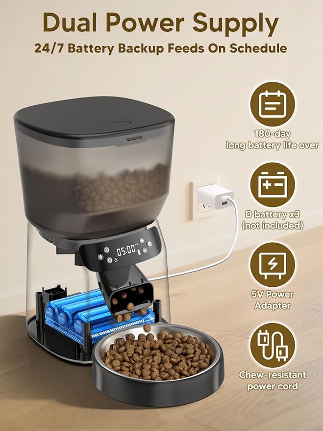 Automatic Cat Feeder and Water Fountain, 4L/16 Cups Timed Cat Dry Food Dispenser, 10s Meal Call, 20 Portions 6 Meals Per Day, 2L Cats Fountains for Drinking with Filter, Pet Feeder for Dog