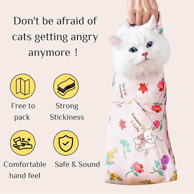 Cat Grooming Wrap, Pet Restraint Bag Cat Wrap for Stress-Free Nail Clipping Anti-Scratch Anti-Escape Multifunctional Care Pet Tool(Pink,S)