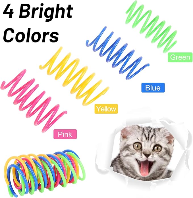 KIMOBER 32PCS Cat Spiral Spring,Colorful Plastic Cat Creative Toy Interactive Cat Toy Spiral Springs for Indoor Cats Kittens to Swat, Bite, Hunt Kitten Toys