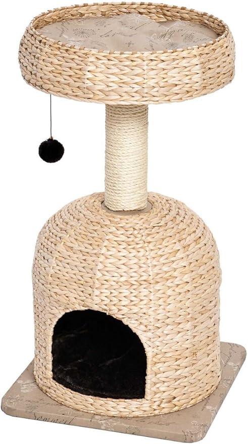 MidWest Homes for Pets Cat Tree |Scout Cat Furniture Cat Activity Tree w/Sisal Wrapped Support Scratching Posts & Dangle Play Balls, Woven Rattan & Script Small Cat Tree