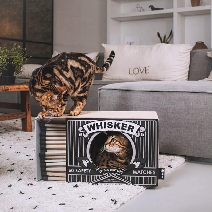 WHISKER - Cardboard Cat Scratcher - 55 x 29 x 30 cm - White, Black and Pink - Color: Pink