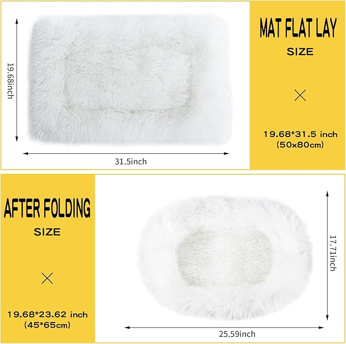 Dog Cat Bed Mat 19.6x31.4 inch, Washable Soft Plush Faux Fur Fluffy Puppy Pad Blanket for Indoor Pet Sleep Cushion White