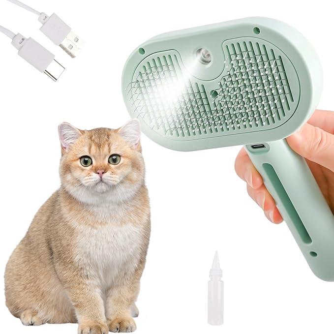 ORIGENCE Cat Steam Brush 3-in-1 Pet Steam Brushes for Dogs and Cats - Self-Cleaning Grooming Brush with Steam Spray, Hair Removal Comb for Long Haired Cats and Dogs