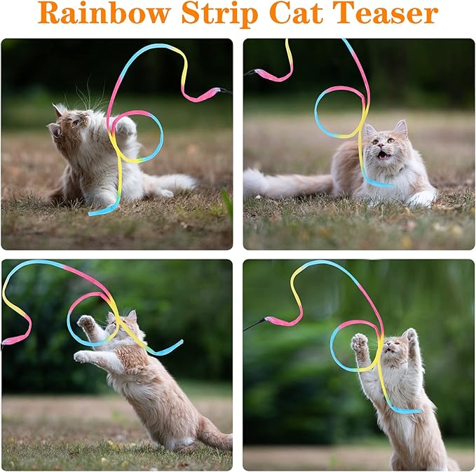 Molain Cat Wand Rainbow Toy, 3pcs Rainbow Ribbon Cat Wand for Kittens Training Rainbow Ribbon Cat Interactive Catcher Wand Stick Toy for Kitten Cat Indoor Exerciser Playing(30cm)