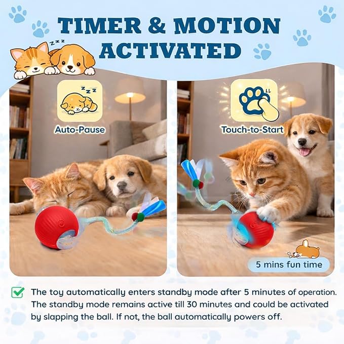 GlowPounce Interactive Rolling Ball Toy for Indoor Cats & Small Dogs – Motion-Activated Smart Moving Ball with LED Lights – Rechargeable Automatic Play Toy for Cats, Kittens & Puppies, Pink