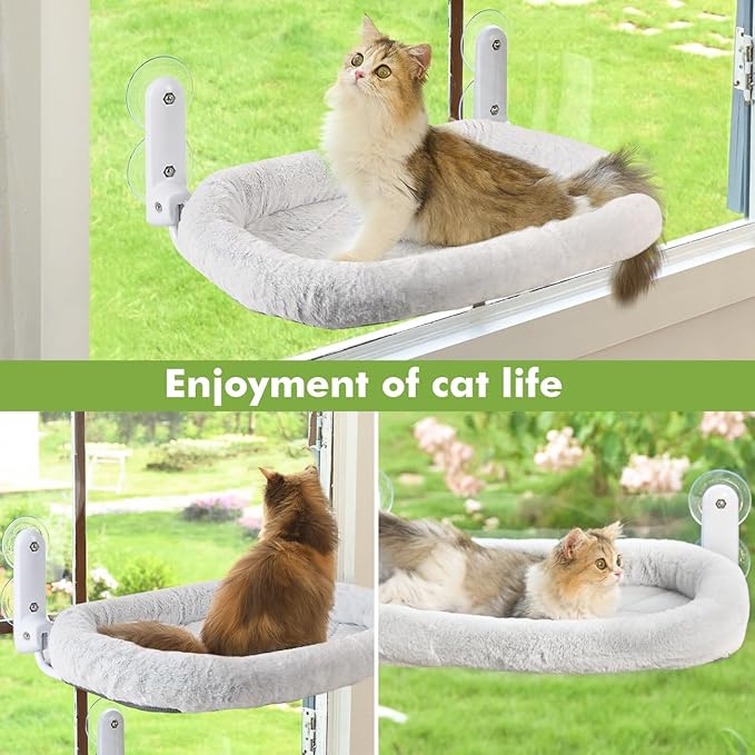 Zoratoo 2PC Cat Window Perch with Bolster Foldable Cat Hammock Cushion Bed for Window with Metal Frame, Large Suction Cups Cordless Window Resting Seat for Indoor Cats (Cushion Bed, 2PC)