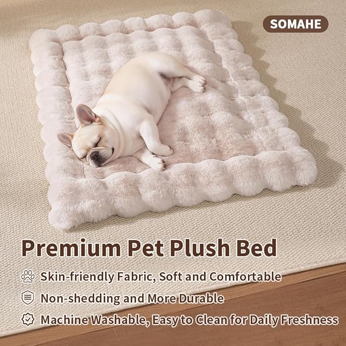 SOMAHE Cat & Dog Bed Mat, Soft Plush Faux Fur Kneading Pet Bed for 2 Cats or Small Dogs, Machine Washable Cat Sleeping Pad, Non-Slip Fluffy Pet Rug for Indoor Cats Kittens & Small Dogs, 27x20 In White