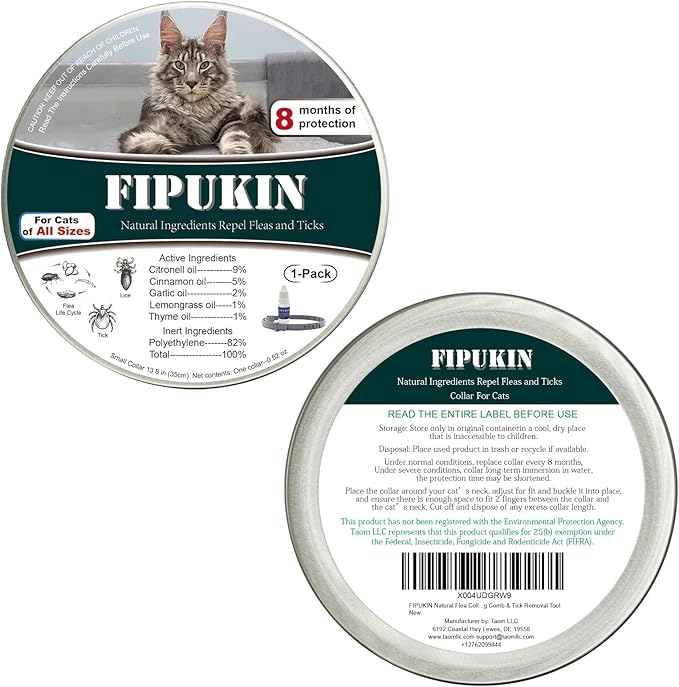 Natural Flea Collar for Cats | High‑Rated Plant‑Based Protection, 8‑Month Waterproof Formula | Includes Grooming Comb & Tick Removal Tool