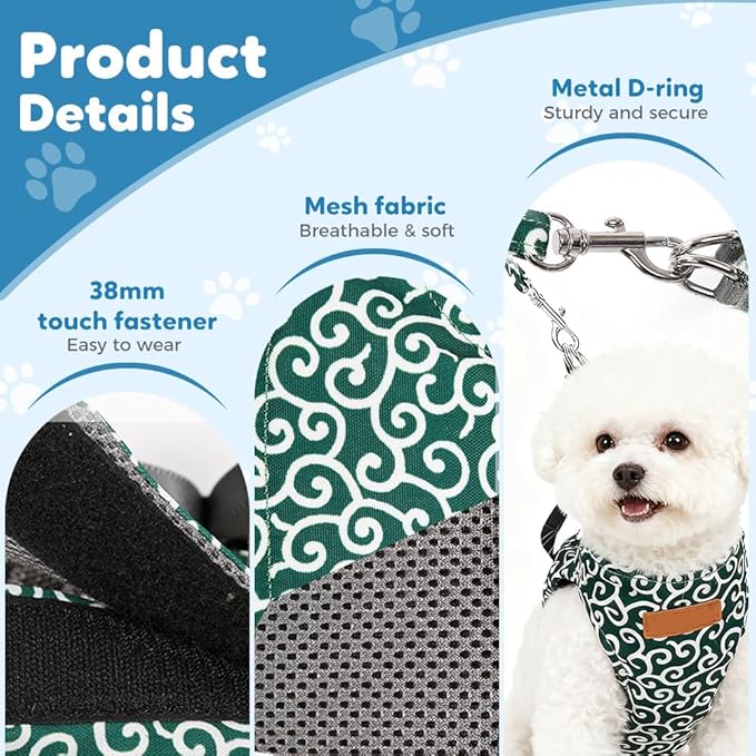 Cat Dogs Vest Harness and Leash Escape Proof, Soft Breathable Mesh and Comfortable Cat Harness and Leash Set, Anti Break Away Chest Strap Kitty Clothes for Travel Walking (Red, M)