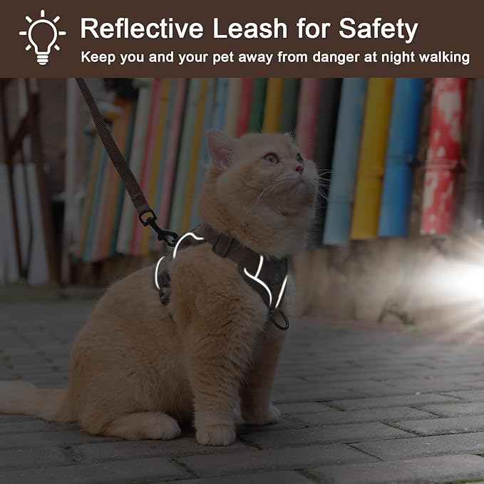 Vest Harness Leash Set for Small Dog Large Cat, Kitten Escape Proof Adjustable Jacket with Lead for Puppy Fat Cat Outdoor Walking, Soft Breathable Mesh Coat with Reflective Strip,XL Brown