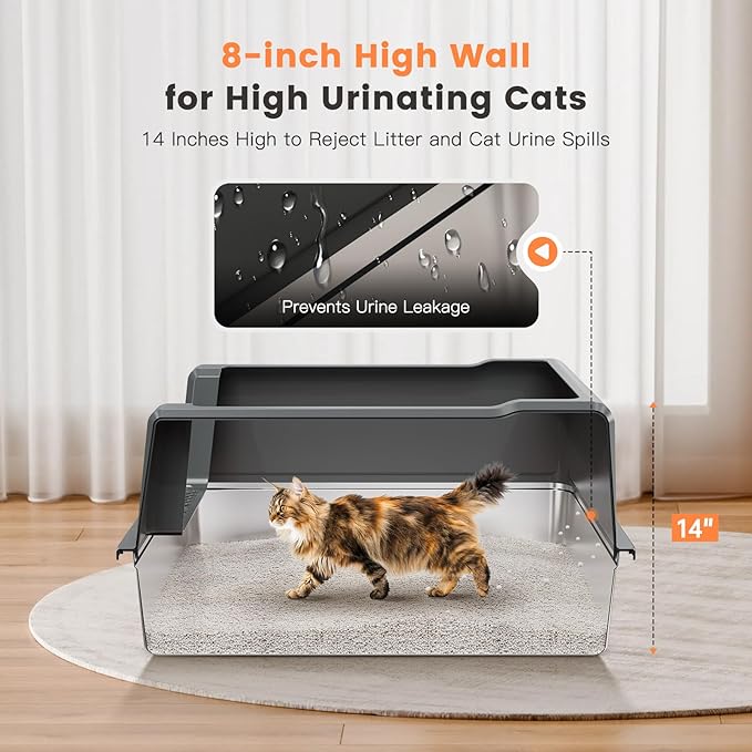 WoofiGo XXL Stainless Steel Cat Litter Box with High Sided, 27.6" L x 20" W x 14" H Extra Large Litter Box for Big Cats and Multiple Cats, Enclosure Cat Litter Pan with Anti-Urine Leakage, Easy Clean