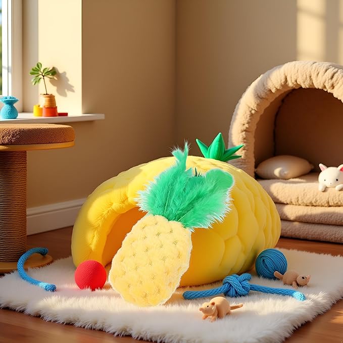 BWESOO Pineapple Shape Cat Chew Toy - Catnip Molar Toys Teeth Cleaning Toy Pet Bite Resistant Pet Supplies,Fun Toy for Exercise Interactive Plush Playing Toy for Cat Kitten Yellow