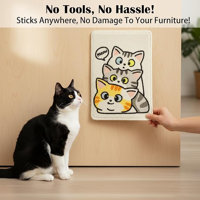 3-in-1 Cat Scratch Mat, 19.69x13.78 Inch High-Density Loop Pile Cat Scratching Pad, Indoor Cat Scratcher Bed & Furniture Protector for Couch Floor Wall