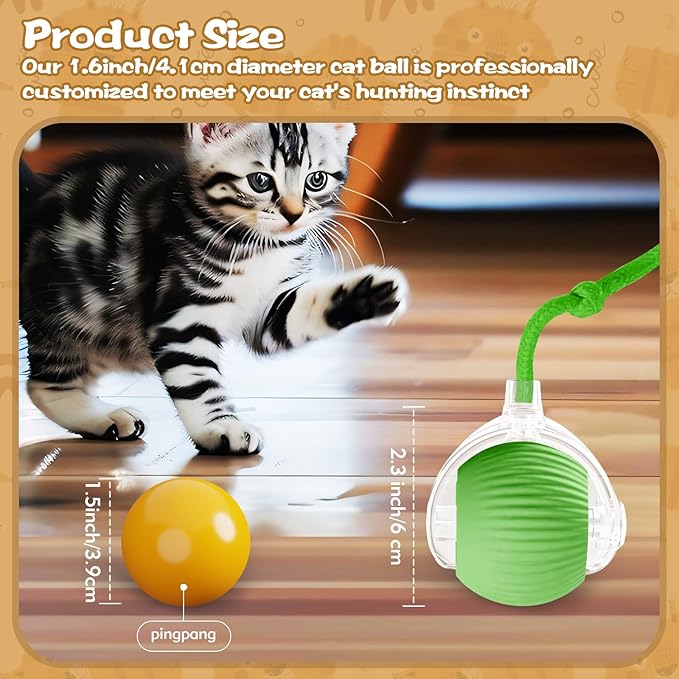 Interactive Cat Ball Toys for Indoor Cats, Peppy Pet Ball, 2025 Upgraded Automatic Kitten Toy for Bored Indoor Adult Cat, 360°Smart Rolling Toy (Green)