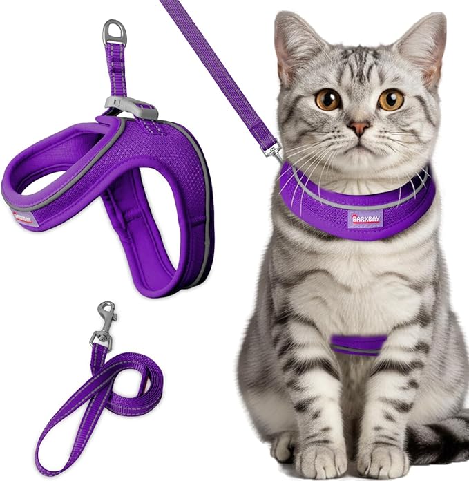 Cat Harness and Leash Set,Escape Proof Kitten Harness,Step in Adjustable Soft Lightweight,Easy Control,Reflective Strips Comfortable for Walking Travel(Purple,XXS)