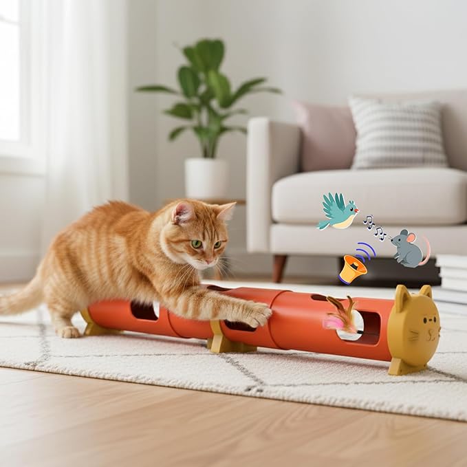 PAWSPIK Electric Feather Teaser Tube Cat Toy, Interactive Automatic Cat Toy for Indoor Cats, Smart Random Feather Play, Long Battery Life, Pet-Safe Materials (Large)