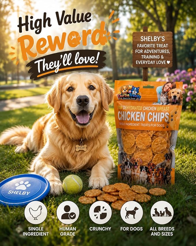 Chicken Chips for Dogs - Raw Dehydrated, Single Ingredient, Healthy Snacks, 1.5" Size, High-Protein, Low-Fat Ideal for Mess-Free Training Easily Broken Into Small Pieces (5 Ounce, Chicken Breast)