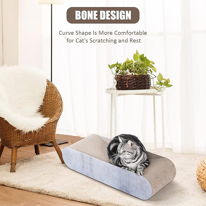 Cat Scratcher, Cardboard Lounge Bed, Bone Shape Design, Recyclable Corrugated Scratching Pad, Stable and Durable, Furniture Protector, Reversible