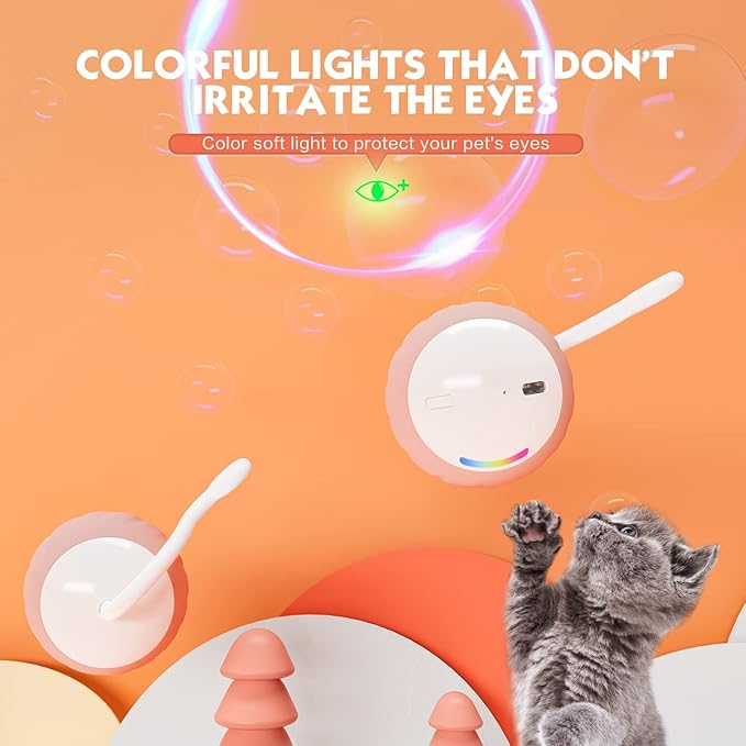 Upgraded Interactive Cat Toys Ball for Indoor Cats-Cat Ball Features Touch and Voice Activation, 2 Speed Settings (Fast and Slow), Interchangeable Tail Attachments for Bored Indoor Cats (Pink)