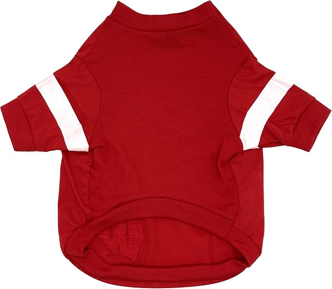 Pets First NCAA Wisconsin Badgers T-Shirt for Dogs & Cats. Size Small. Football/BASKTBALL Dog Shirt for College NCAA Team Fans. NEW & Updated Fashionable Stripe Design