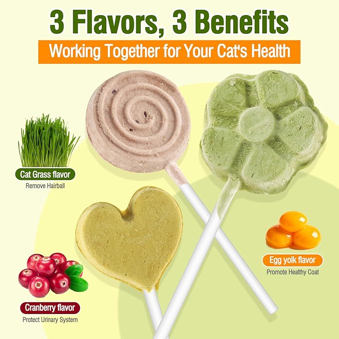 Freeze Dried Cat Treats, Cat Lollipop Treats Cat Grass Treats, Chicken Lollipops, High-Protein Nutrient Snacks - Interactive Cat Toy & Food Toppers (21pcs)