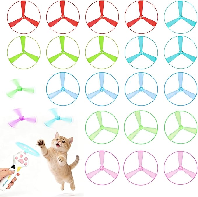 20PCs Cat Fetch Toy Discs,Interactive Flying Cat Toy with 10 Luminous and 10 Regular Flying Saucers for Pet Dog Playing,Hunting Tracking Chasing Training Toys for Indoor Outdoor(Only Flying Propeller)
