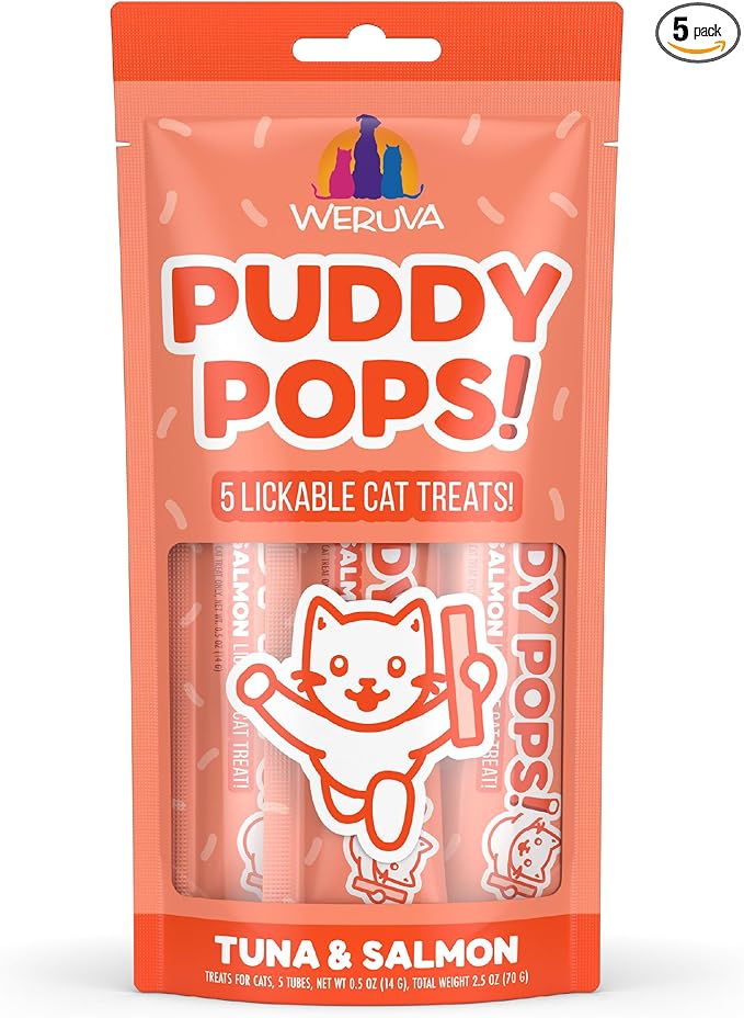Weruva Puddy Pops, Tuna and Salmon Lickable Cat Treats, 0.5oz Tube, Pack of 5